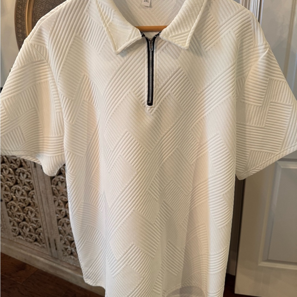 White Textured Polo Shirt